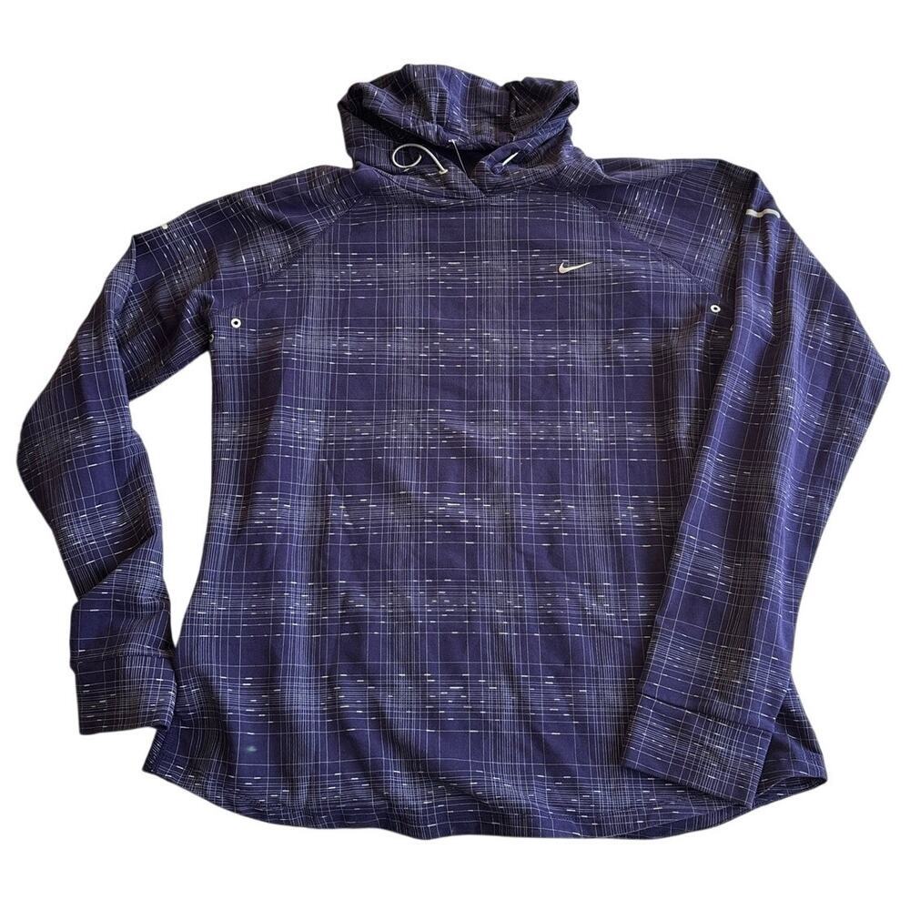 Nike Dri-FIT Plaid Turtleneck Long Sleeve Top Navy Purple Size XL Athletic